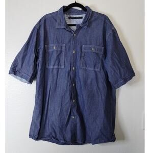 Sean John Y2K HipHop Size 3XL Cotton Chambray Denim Button Up Short Sleeve Shirt